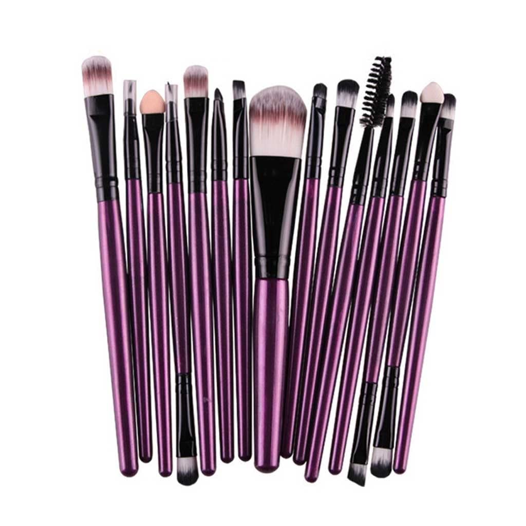 Pinceaux de maquillage kit 15 pièces argenté avec manche ergonomique