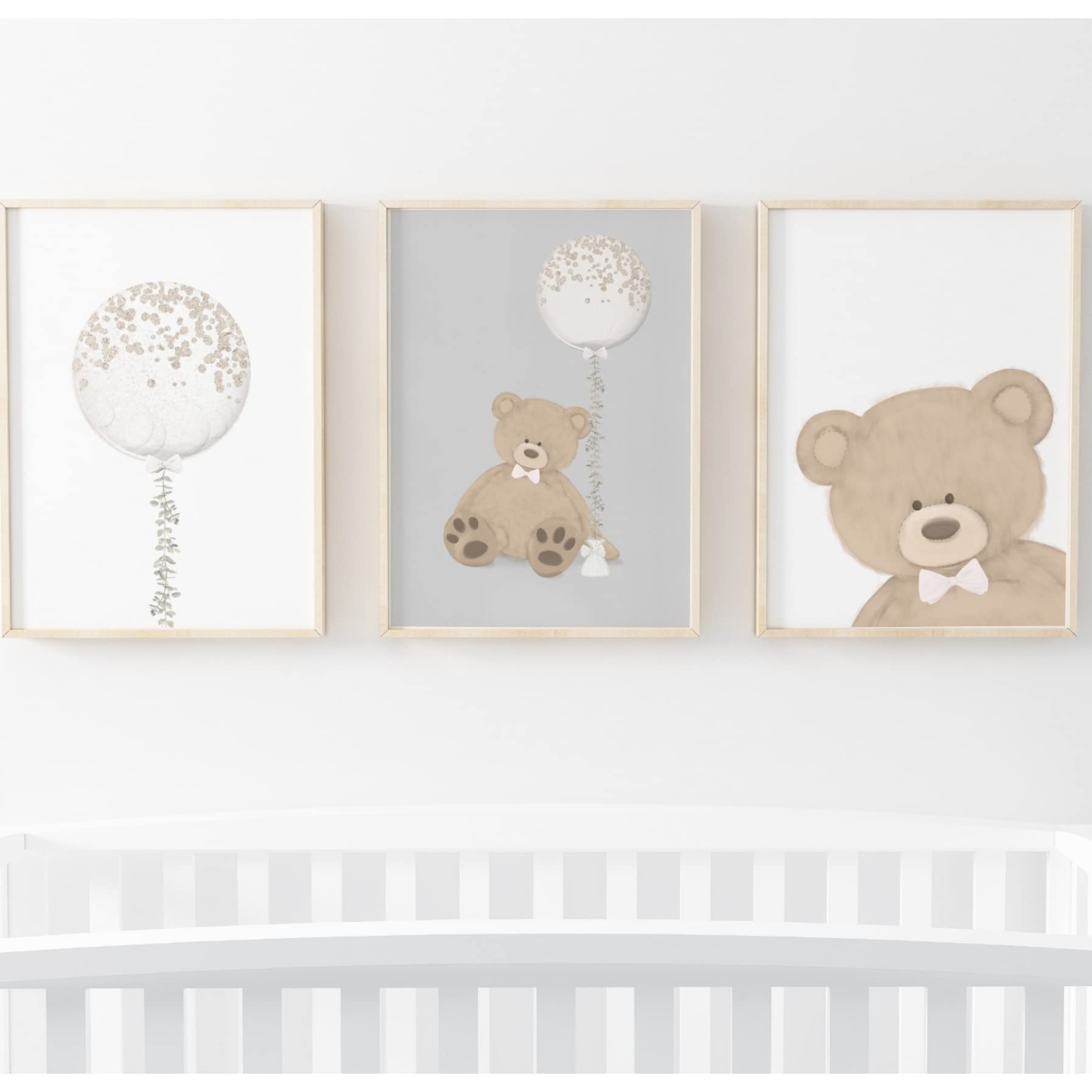 Cute Children's Bear Balloon Prints | Wall Art | Child Room | Kids Room Decor | Cute Animal Print | Animal Nursery Print (5x7 Inch, Grey)
