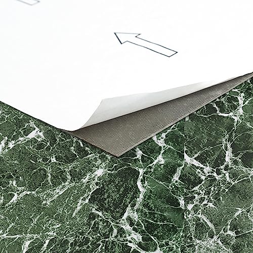 Image of Nexus Self Adhesive Vinyl Floor Tiles, 20 Tiles - 12'' x 12'', Forest Marble Peel & Stick, DIY Flooring for Kitchen, Dining Room, Bedrooms Bathrooms by Achim Home Decor, Dark Green with White Vein