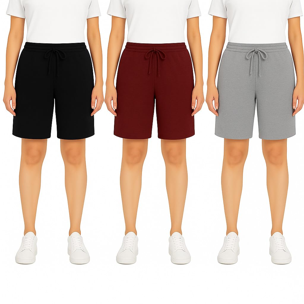brand flex Womens Cotton Shorts,Womens Trousers,Girls Shorts (Pack of 3) Black,Grey,Marron-picture-14