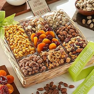 Broadway Basketeers Birthday Fruit And Nuts Gift Basket – Gourmet Healthy Gifts For Men Woman Corporate