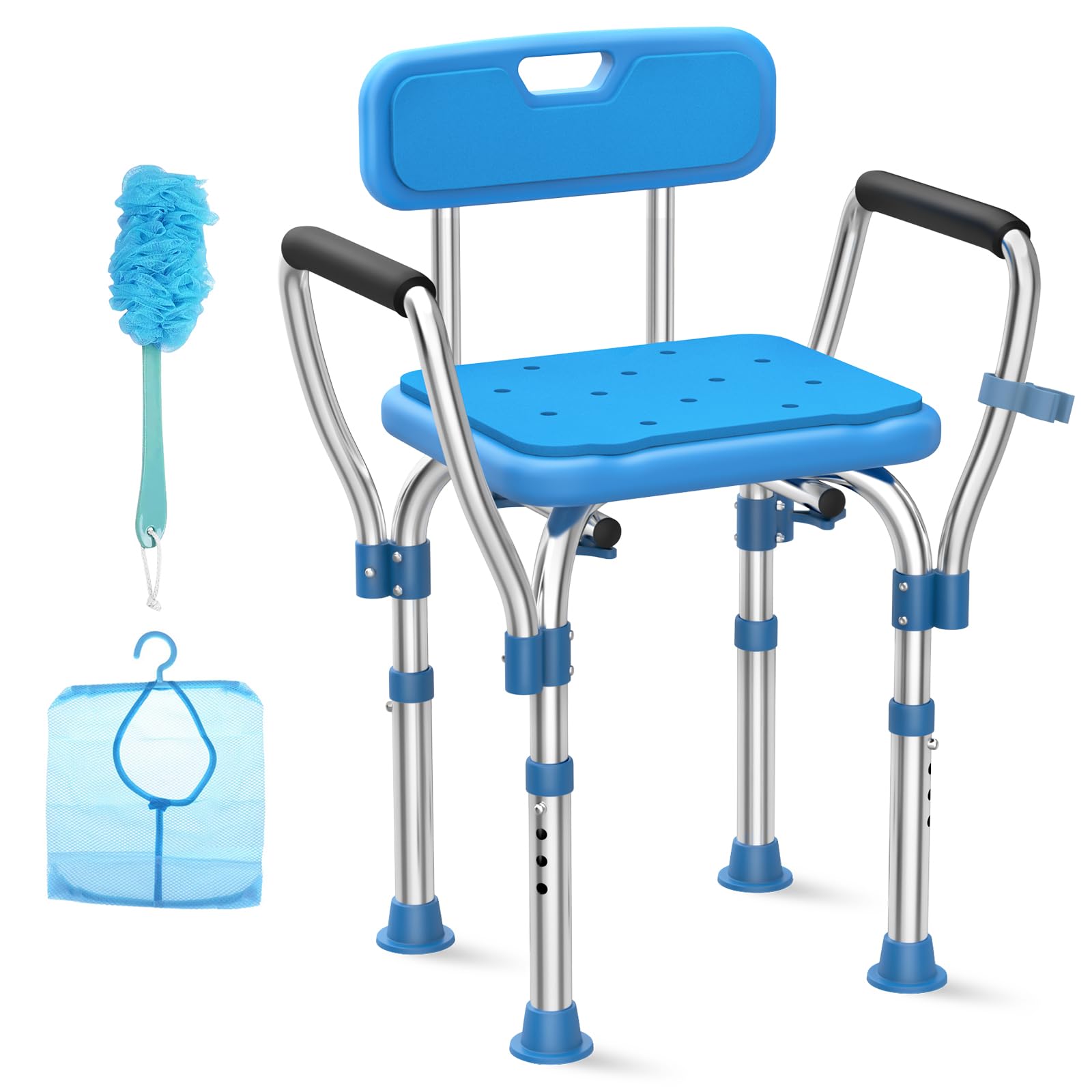 FSA/HSA Eligible Upgraded Stainless Steel Shower Chair Seat, 500LBS Shower Chair for Inside Shower with Padded Armrests&Back, Adjustable Bath Chair, Anti-Slip Handicap Shower Stool for Elderly