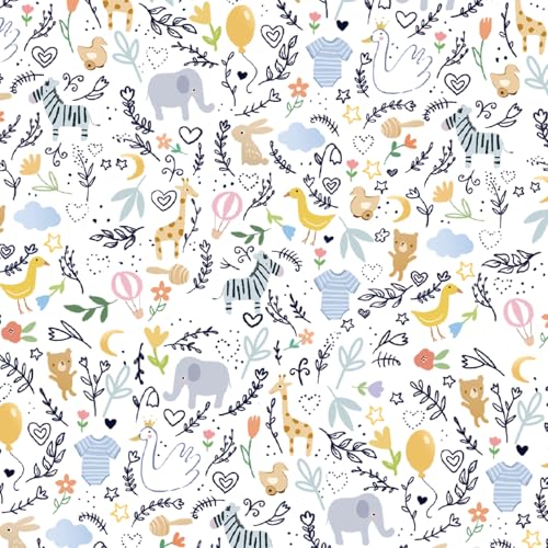 4 Sheets Baby Shower Wrapping Paper 70cm x 50cm Elephant Animal Gift Wrap Perfect for New Baby Boy Girl Easter Birthday Gifts
