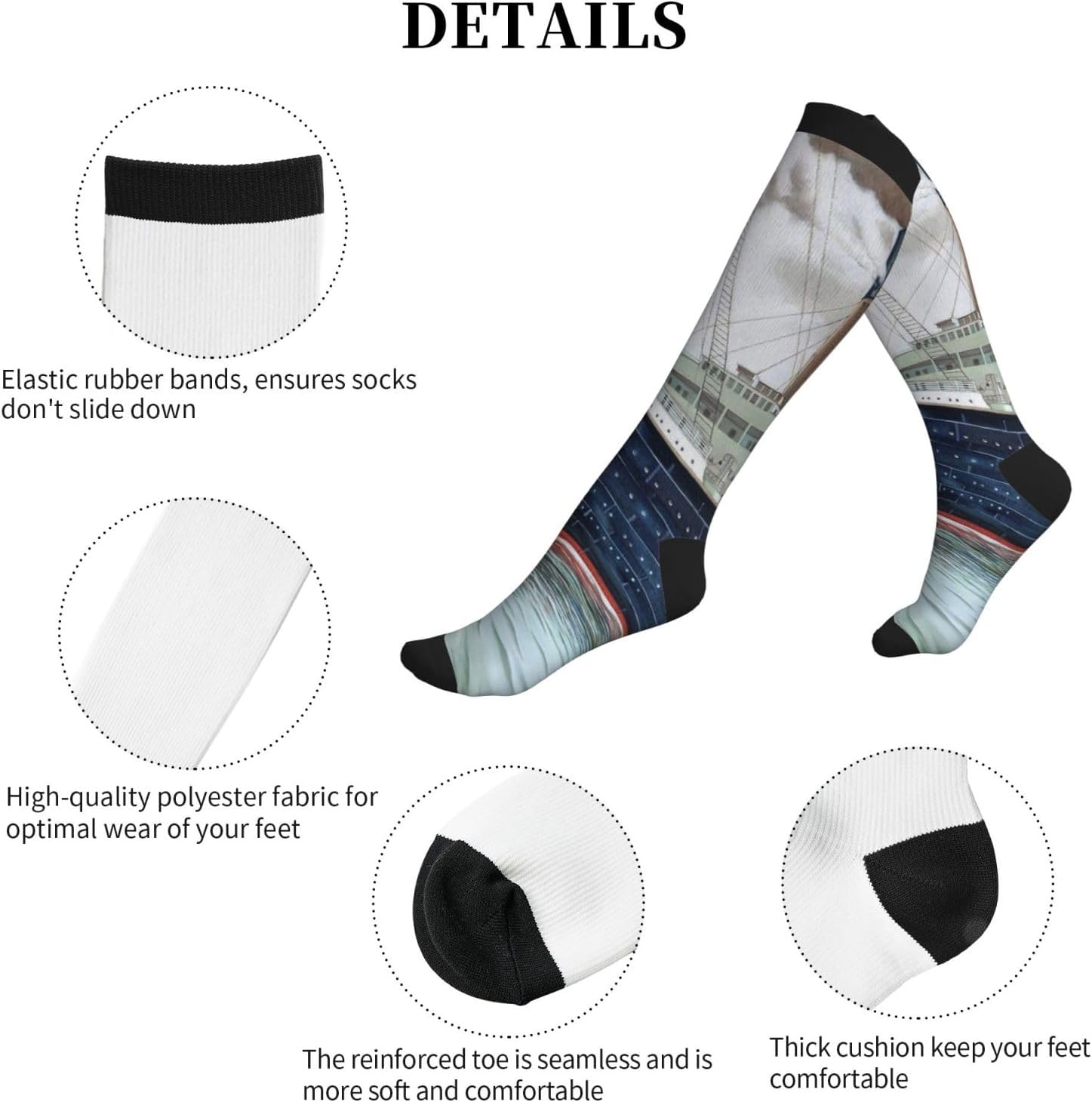 Titanic Design Tight Fitting Women'S Men'S Knee High Running Socks