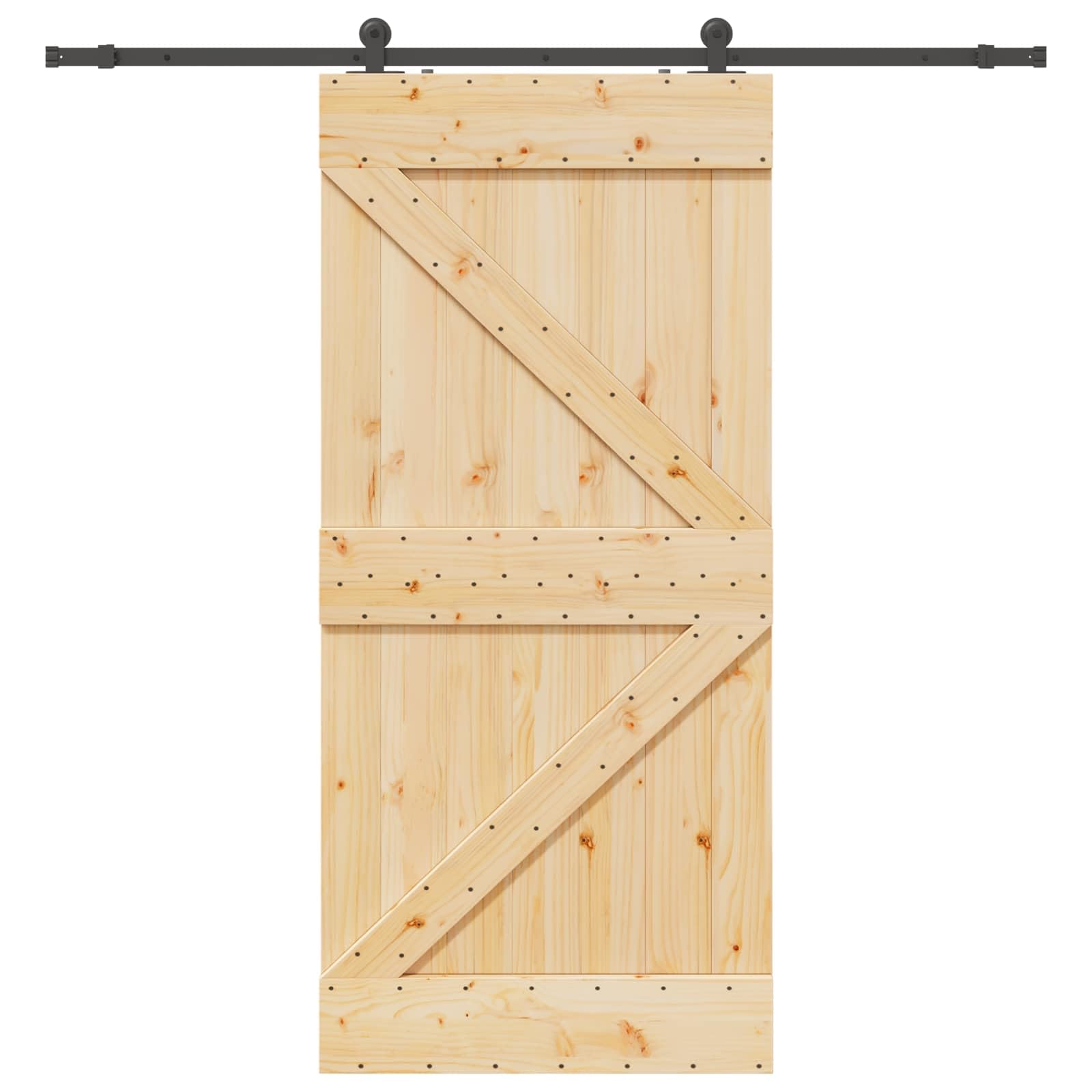Narvik - Porta scorrevole in legno di pino massiccio con binario in acciaio verniciato a polvere, 100 x 210 cm, design salvaspazio, divisorio con meccanismo scorrevole leggero