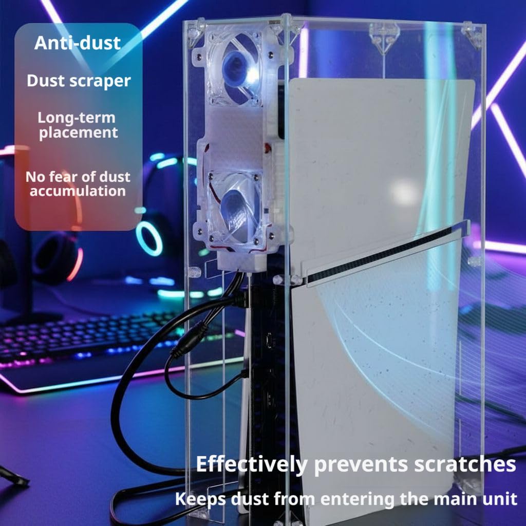 Copertura antipolvere di raffreddamento compatibile con PS5 Slim, custodia protettiva trasparente in acrilico con ventole RGB e alimentazione USB