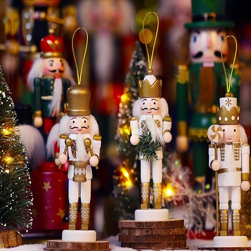 Miniatura 13 de Jolik Juego de 6 adornos de cascanueces de Navidad, adornos de madera para árbol de Navidad, decoración de mesa (5.3 pulgadas, juego de 6 unidades)