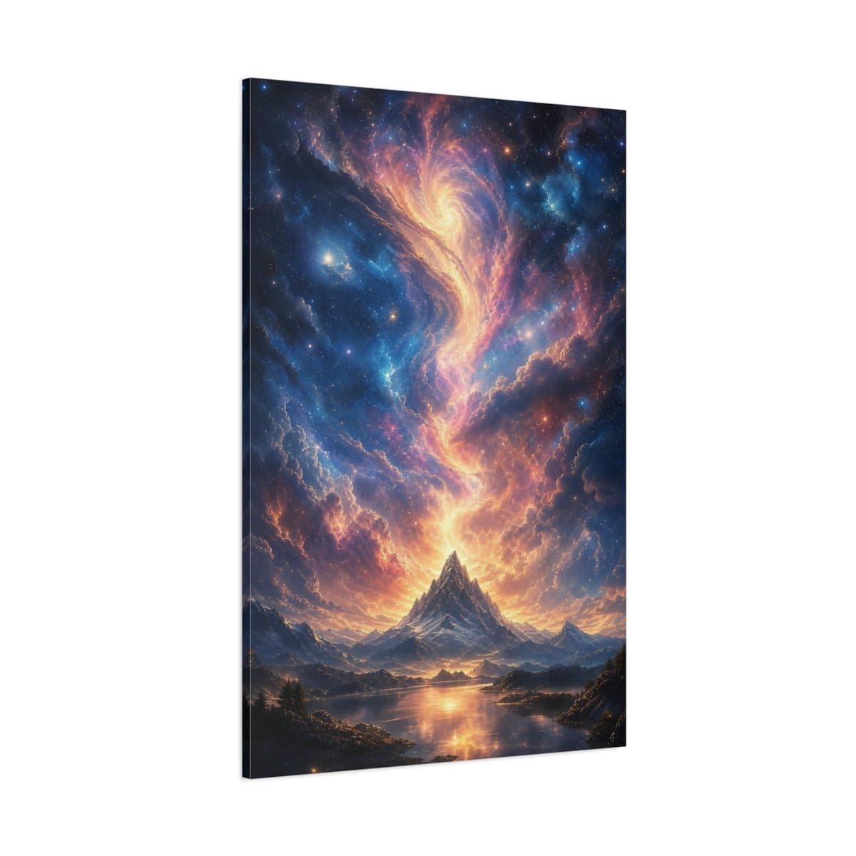 Science Fiction Celestial Mountain Orange Blue Canvas Print – Living Room, Above Couch, Multi-color 12×18 inch (30×45 cm) - Vertical / 1.25 inch (3 cm)