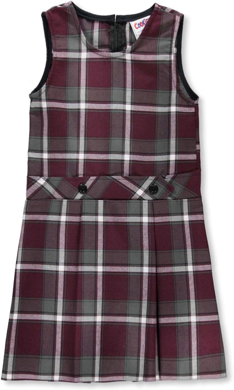Cookies' Brand Big Girls' Bib Front Jumper - Burgundy/Gray/White *Plaid #91*,