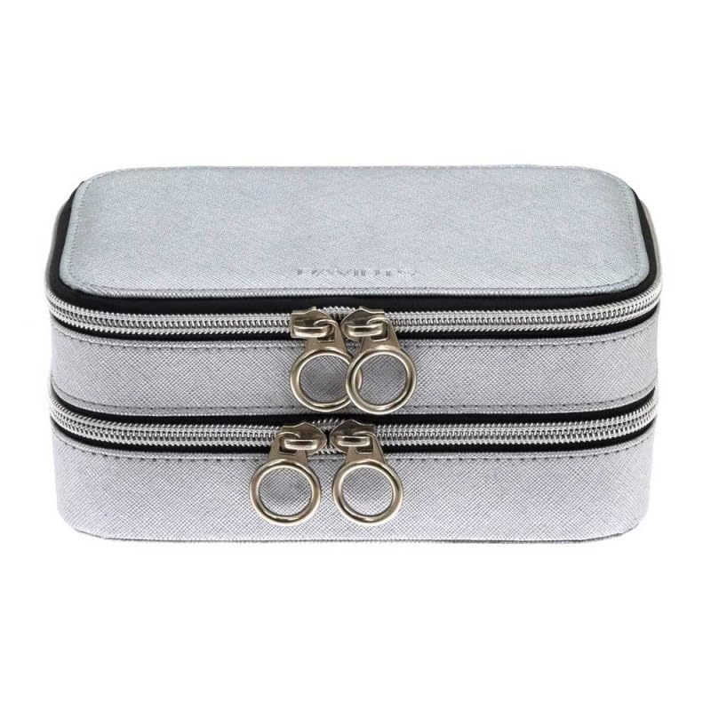 Davidts Zip'n go - Joyero doble con cremallera (18 x 12 x 8 cm), color plateado, plata, 18 x 12 x 8 cm, Joyero