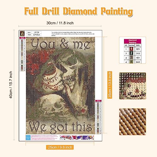 NAIMOER Inspirational Skull Diamond Painting Kits for Adults,Halloween Diamond Painting DIY 5D Diamond Art Kits Skull Picture for Home Wall Decor 30x40cm(You &Me,We Got This) - Image 2
