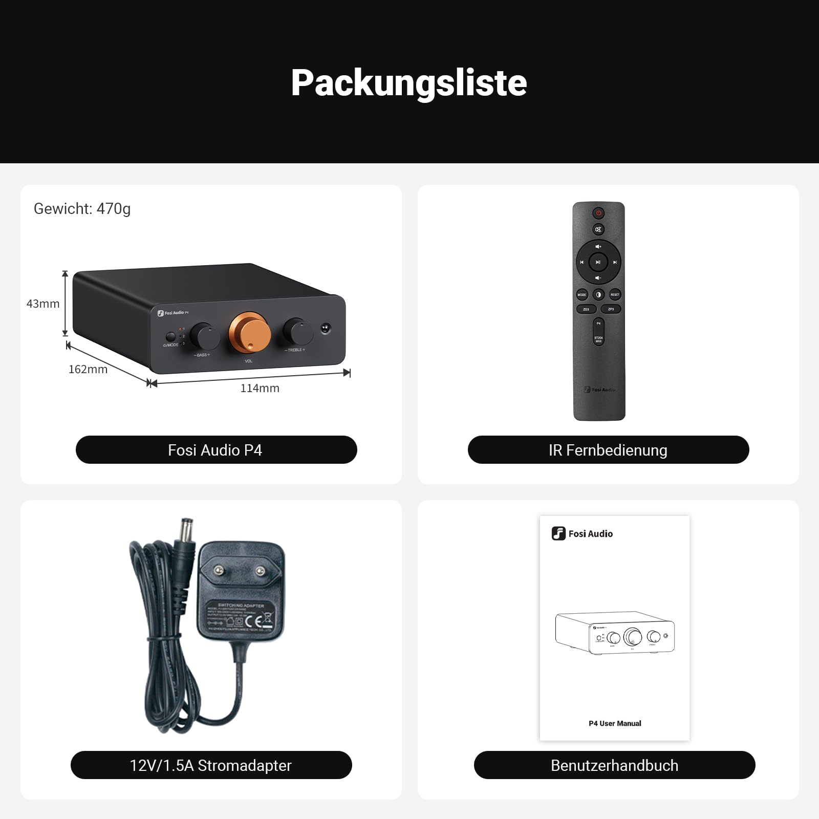 Fosi Audio P4 Mini vorverstärker mit 3 RCA-Eingängen, Heimaudio-Stereovorverstärker für Verstärker/Aktiv-Subwoofer/Lautsprecher, 3-stufigem Verstärkungsregler (3/6/9 dB), Bass- und Höheneinstellung
