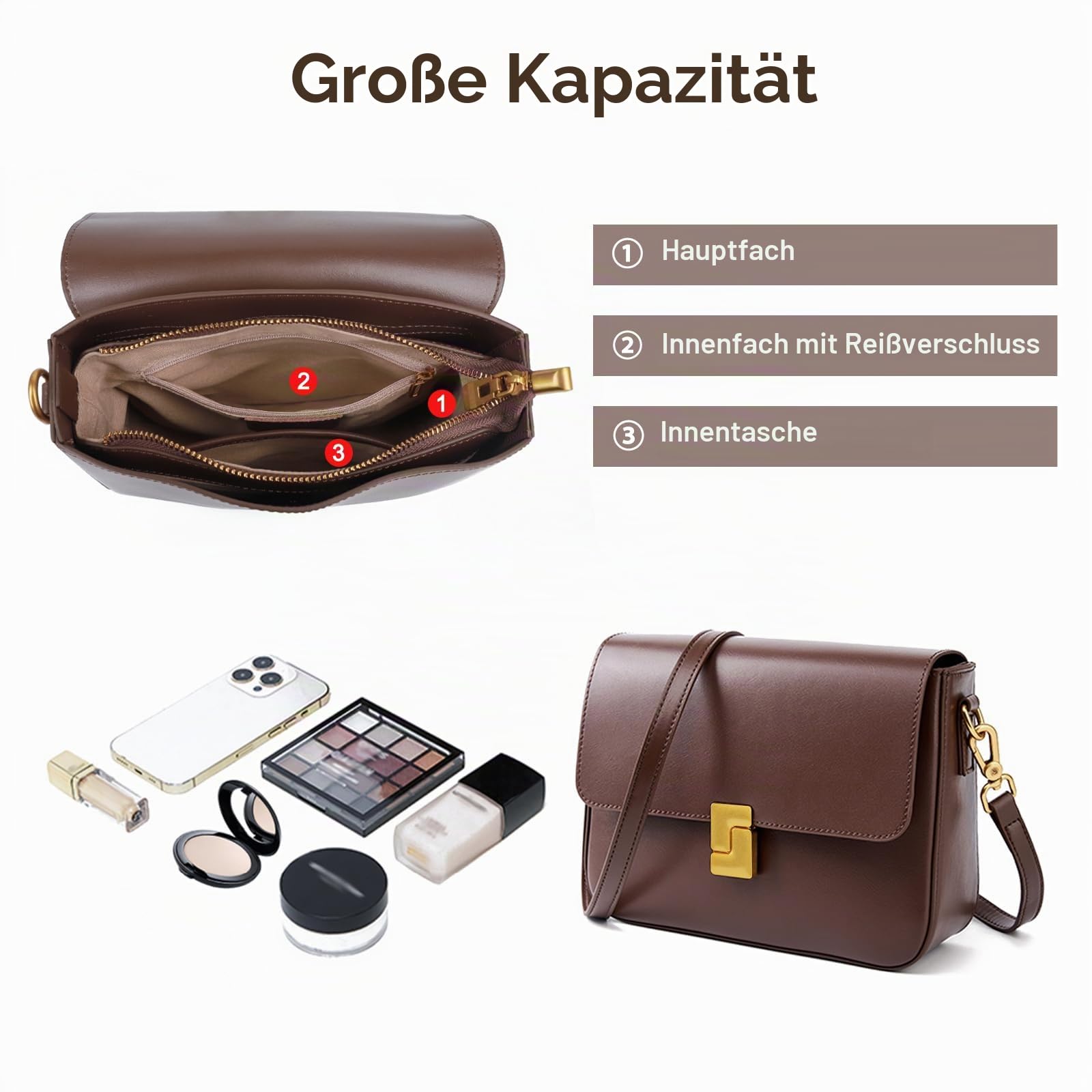 Schultertaschen für Damen, Umhängetaschen aus echtem Leder, Vintage-Handtaschen mit verstellbarem Riemen, Designer-Taschen