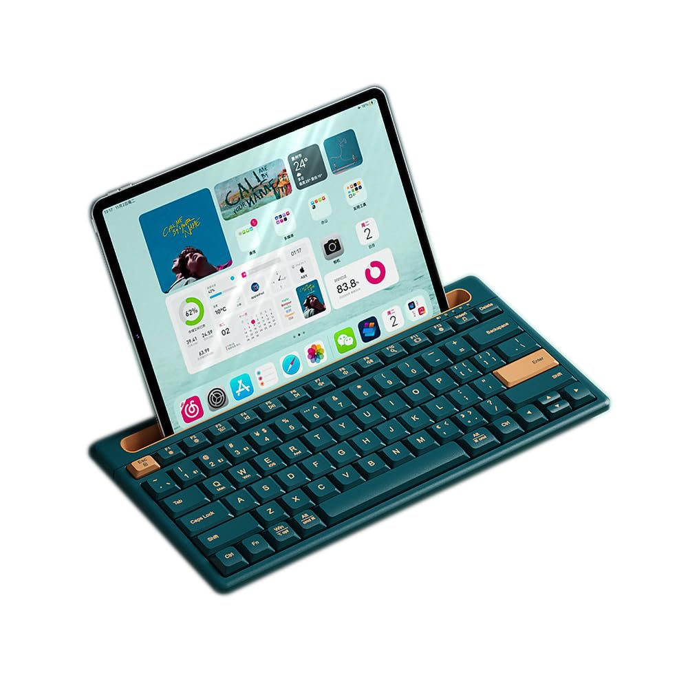 TISHLED Bluetooth Keyboard with Integrated Stand for iPad & iPhone, 75% Compact Silent 79 Keys, 2 AAA Batteries, Smart Auto-Sleep, for Mult-Device,