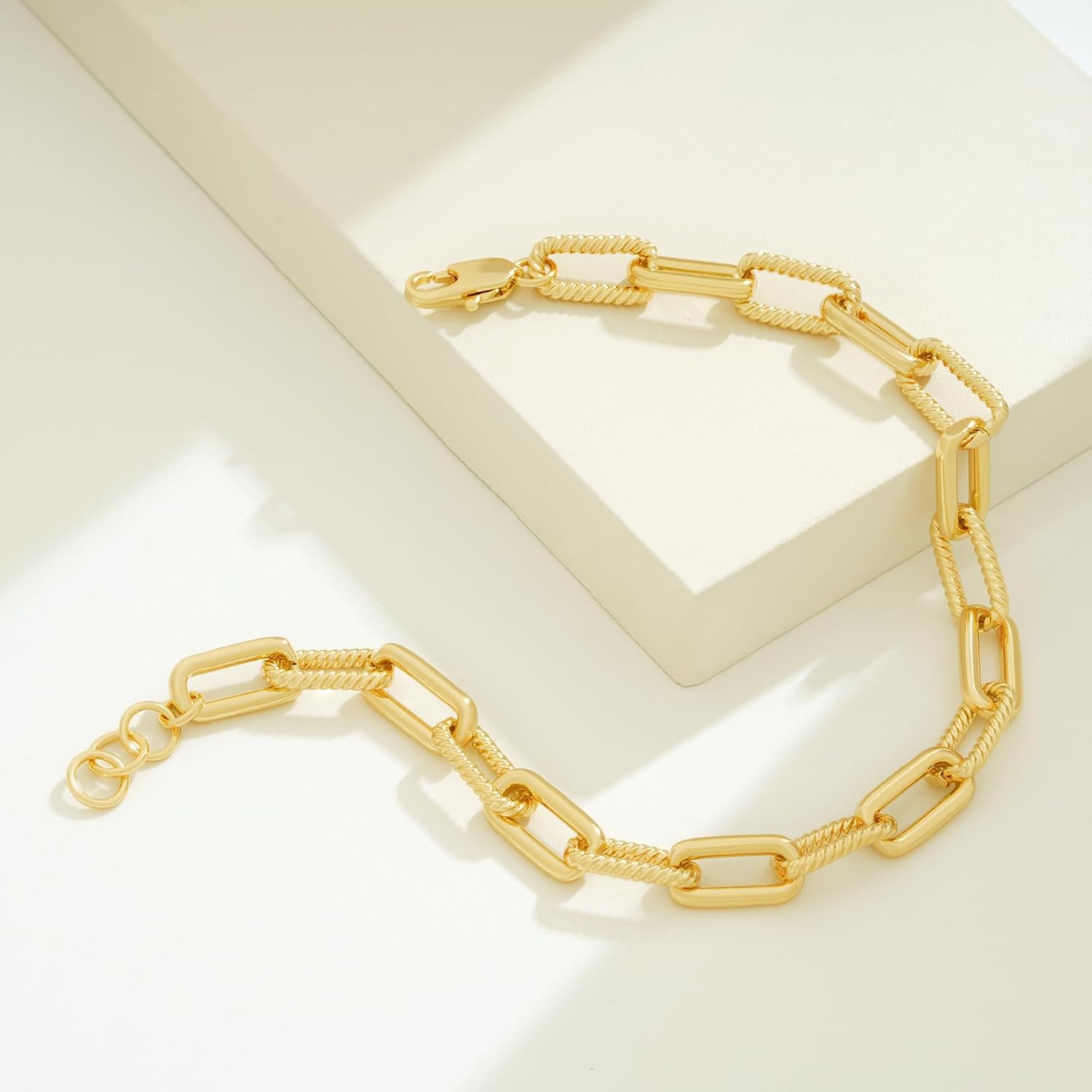 BENEIGE Women Bracelet 14K Gold Plated Paperclip Satellite Bead Ball Oval Cuba Cable Box Chain Daily Charm Layered Link Silver Bracelets Adjustable Jewelry image 5