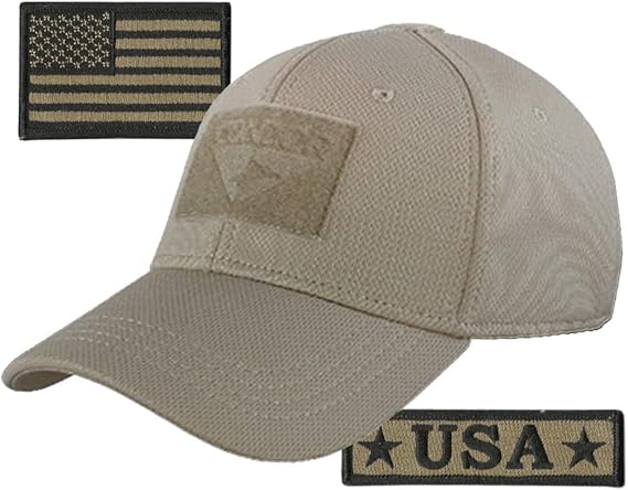 Condor Fitted Tactical Cap Bundle - USA Morale & USA Flag Patches - Choose Size