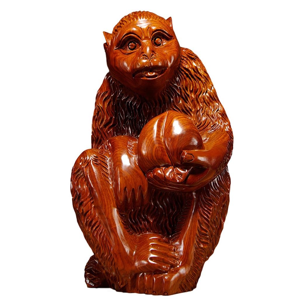 ATREDESES Office Decor Carved Monkey Home Living Room Entrance Decorative Ornament Mahogany Crafts Home Decor(14.96in)