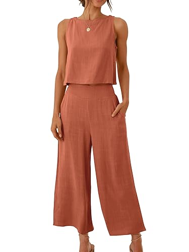 Women's Summer 2 Piece Outfits Sleeveless Crop Top Capri Wide