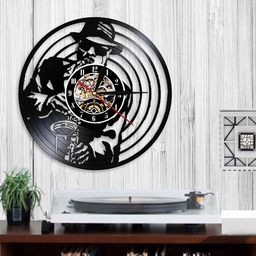 ELD 30cm Jazz Musik Saxophon Player Silhouette Wanduhr Silent Quartz Modernes Design Vinyl Schallplatte Wanduhr Dekor 3D Wanduhr Kunst Wanduhren Uhren