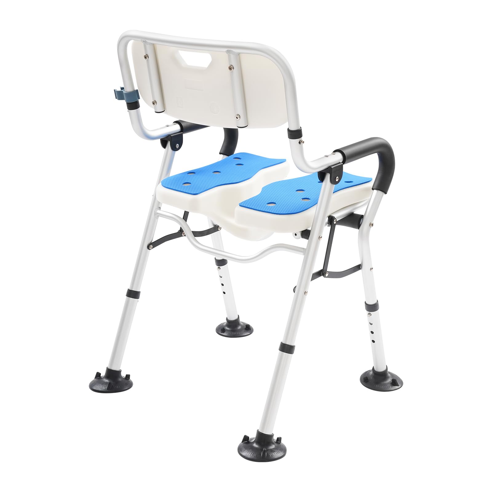 Silla de ducha en forma de U con respaldo y reposabrazos, plegable, antideslizante, altura regulable (72-79 cm), hasta 150 kg, para personas mayores y personas