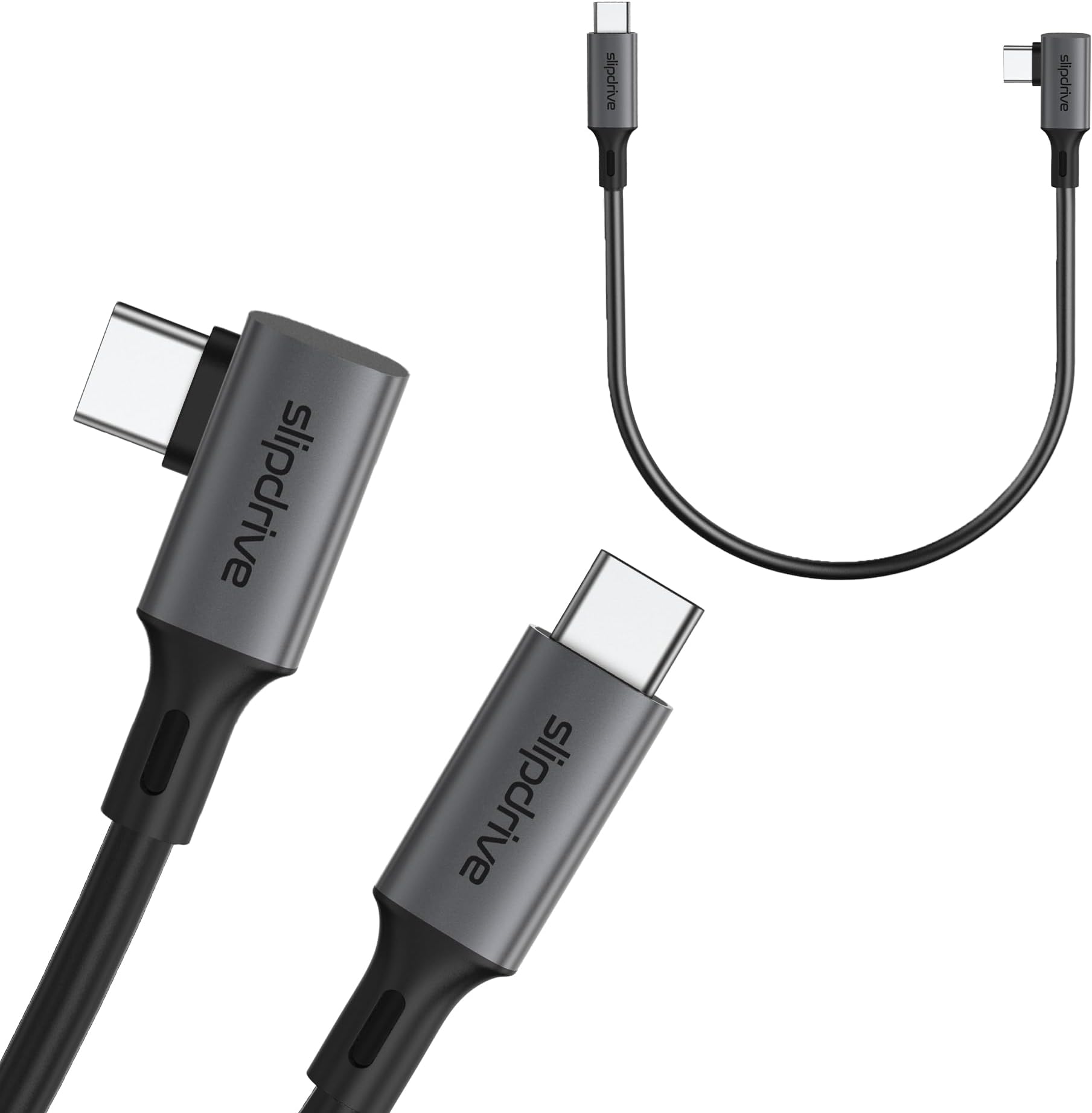 Slipdrive Short USB C to USB C 3.2 Gen 2 (12 in.) - 20Gbps, SSD HDD Hard Drive Cable - Right Angle High Speed Data Transfer 4K Video Output 90 Degree 100W Fast Charging (Black)