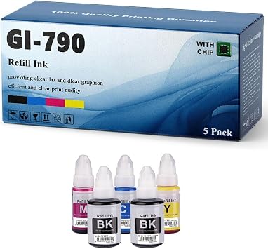 GI-790 Ink Refill Bottles Replacement Compatible for Canon PIXMA G1000 G1010 G2000 G2002 G2010 G3000 G3010 G4000 G4010 Printers5pack
