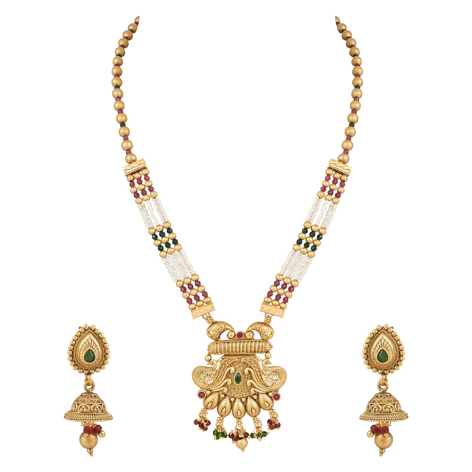 I Jewels Gold Plated Traditional Antique Temple Brass Jewellery Long Pearl Necklace With Jhumki Earrings Set For Women/Girls (MC131QG) (B0C8BDFYVK) Amazon Price History, Amazon Price Tracker
