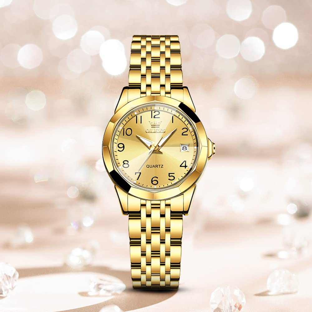 OLEVS Damenuhren Leicht zu lesen Armbanduhr mit Kleines Gesicht Gold Silber Edelstahlband Leuchtend wasserdichte Kalender Luxus Armbanduhr