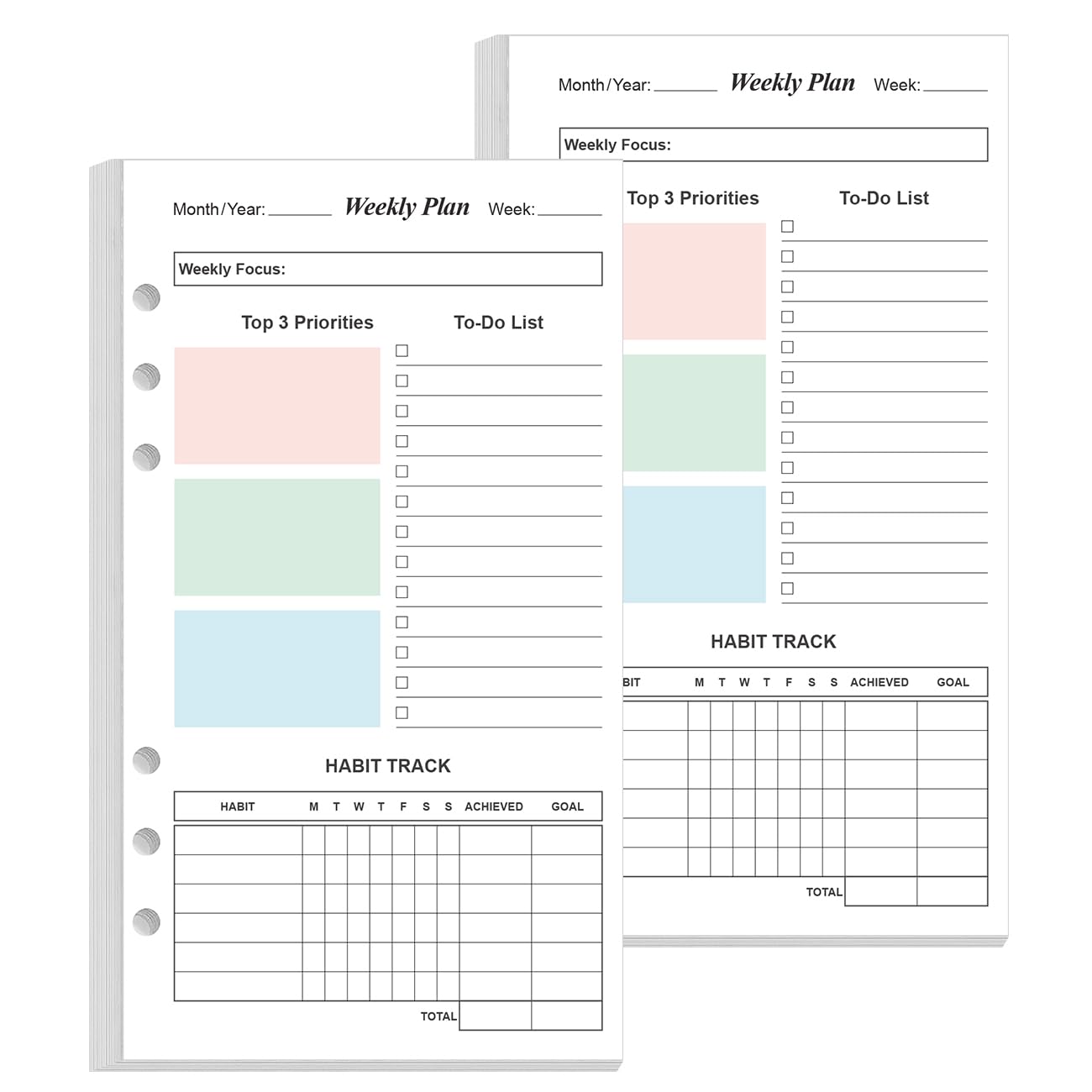 (2-Pack) A6 Weekly Planner Refills for Filofax Personal Binders, 106 Sheets/212 Pages Undated Colorful Weekly Planner, 6-Hole Punched, 100 gsm White Paper, Last 2 Year, Undated, 3.75" x 6.75"-picture-17