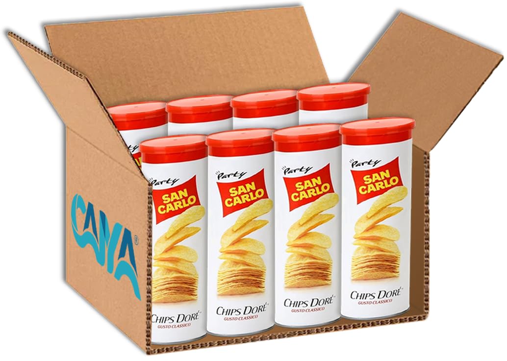 8X San Carlo Chips Doré Classico 100 g – Cialde di Patata Dorate, Ondulate e Croccanti – Snack Salato in Barattolo – Ideali per Aperitivo, Pausa, Viaggio e Serate in Compagnia