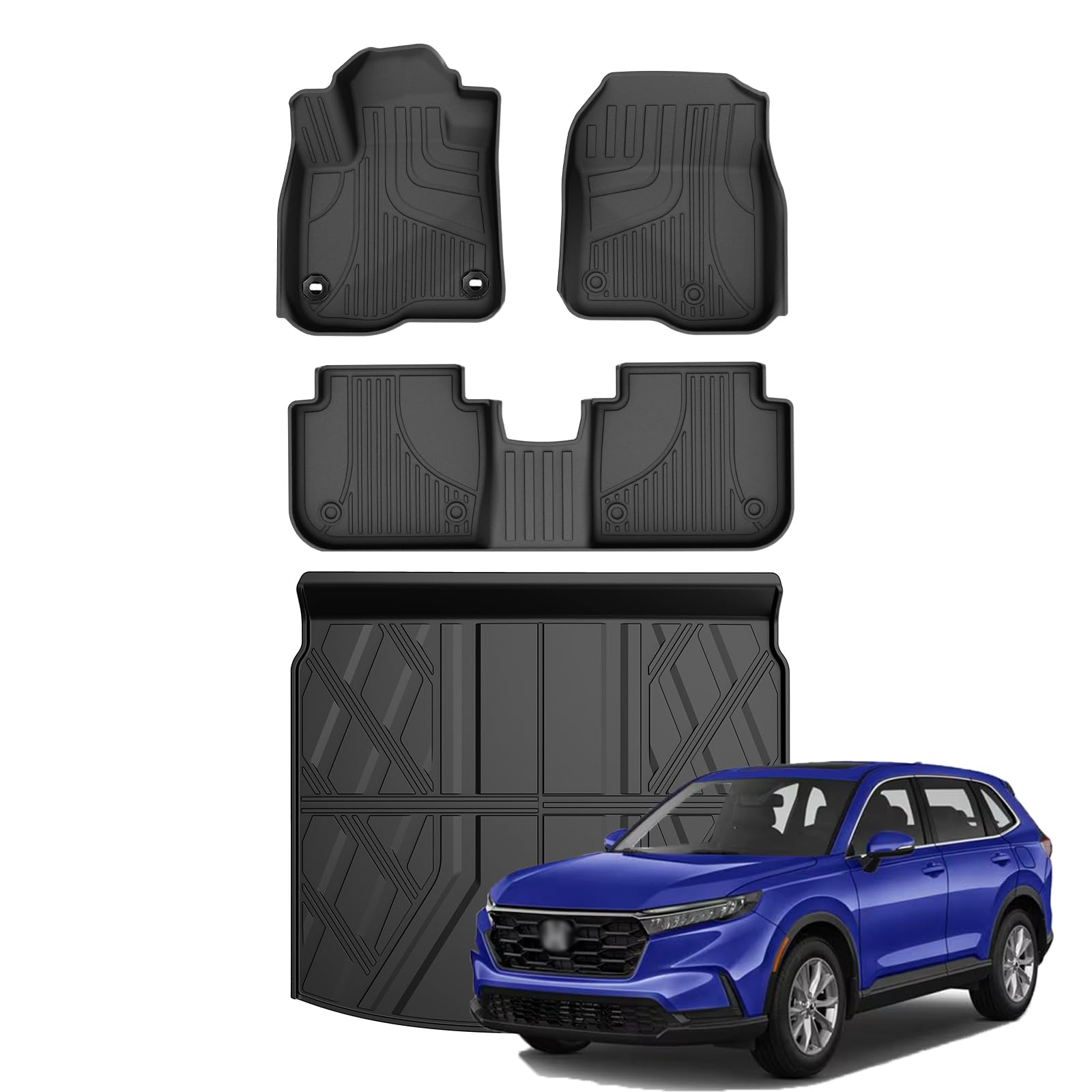 Photo 1 of All Weather Floor Mats & Cargo Liner for Honda CRV 2023 2024 (Include-Hybrid) - Custom Fit Floor Liner and Trunk Mat Set for CR-V 1st & 2rd Row & Trunk Liners(Upper Deck). black Floor Mats&Cargo Mat for CRV 2023-2024