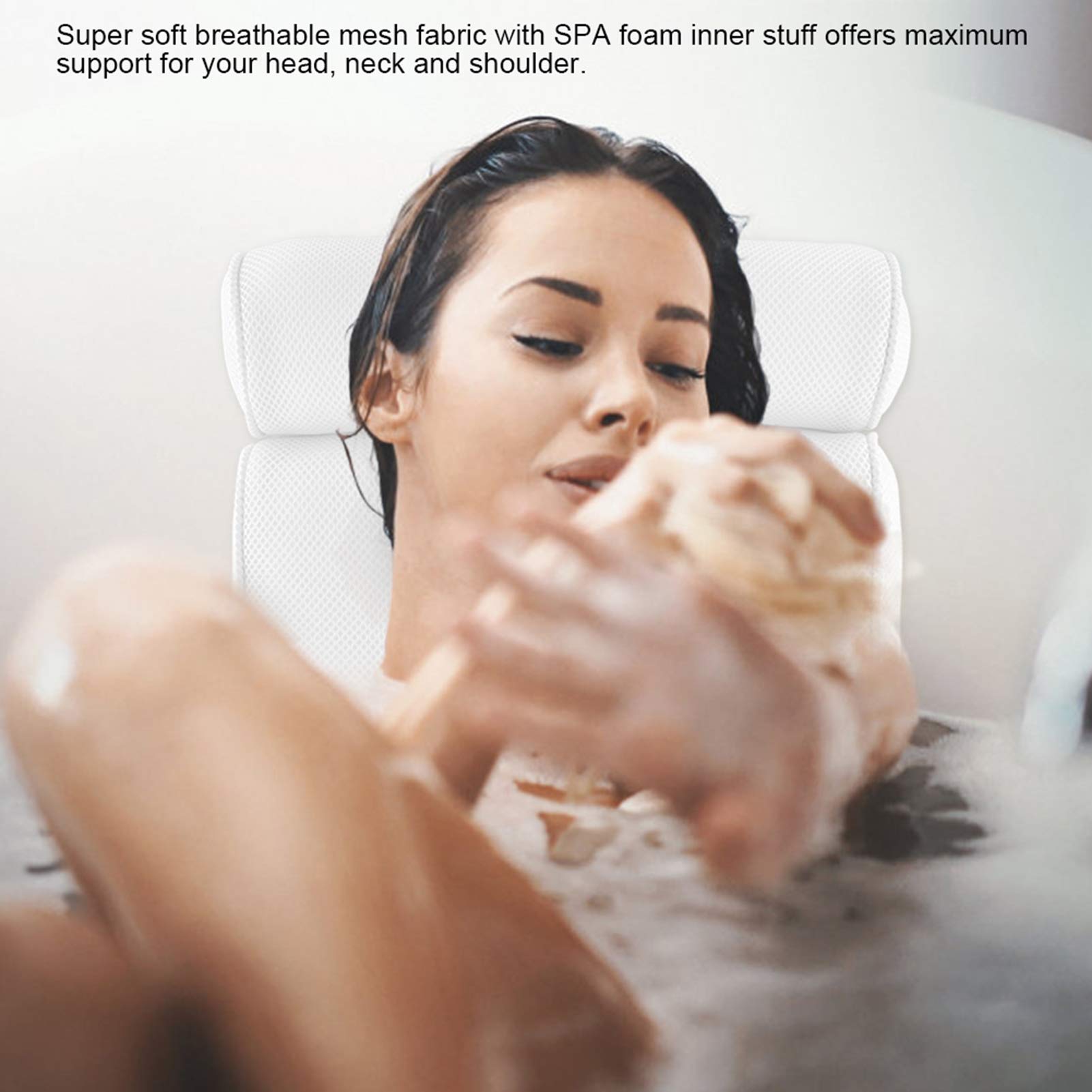 Ejoyous Oreiller de Bain en Douce, avec Soutien du Cou et du Dos en Mousse Spa, 35 X 33 X 10 Cm, Ventouse, Appui-tête de Bain pour la Relaxation dans la Baignoire, pour Adultes, Utilisation au Spa à