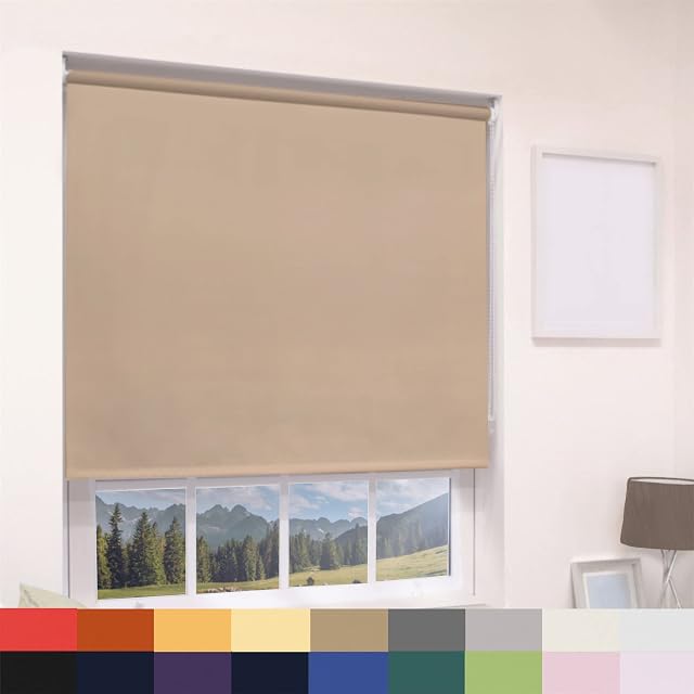 Blackout Fabric Premium Roller Blinds Metal Bracket Fittings Shades UV Protection Thermal Properties Home Office Bedroom Kids Room Child Safe Easy Fit / Cappuccino / 60cm Width x 210cm Drop