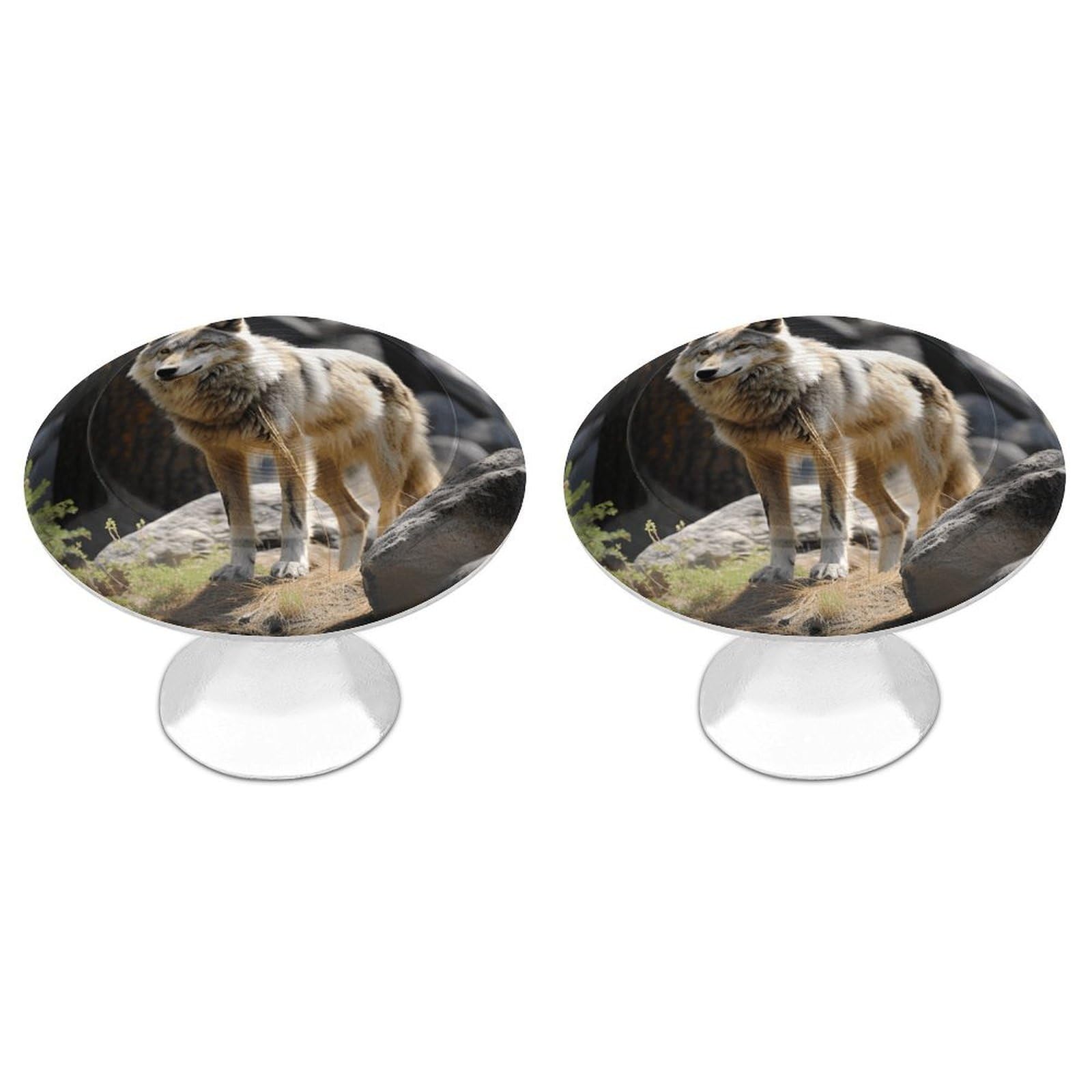 Fekiloot Style Round Cabinet Knob 2 Pack Kitchen Drawer Knobs Stainless Steel Round Drawer Pulls Modern Cabinet Hardware Wildlife Wolf Drawer Hardware For Dresser Closet Door Knobs