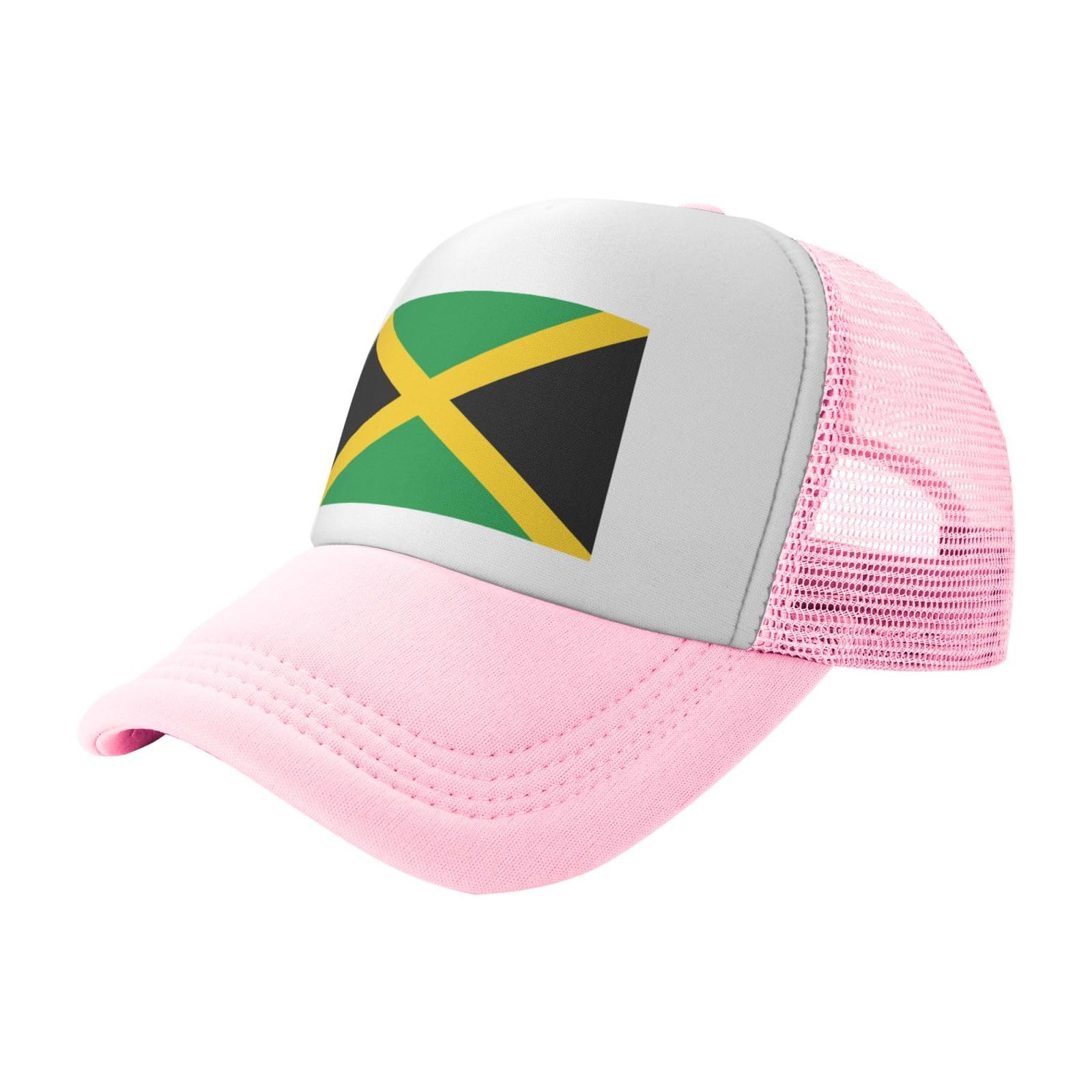 DIEzig Flag of Jamaica Printed Casual Trucker Hats, Mesh Back Baseball Caps, Adjustable Headwear for Weekend Trips Pink