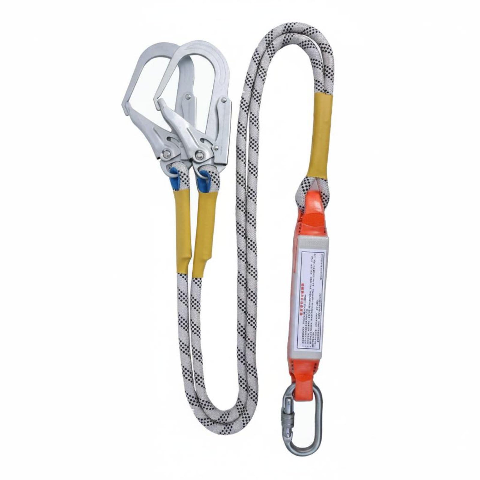 Imbracatura di con Ganci Fune Posizionamento Moschettone Assorbitore Ammortizzante Connessione Sicura Regolabile, Fune Di Sicurezza Da 2 Metri Con Doppio Gancio Grande E Ammortizzatore