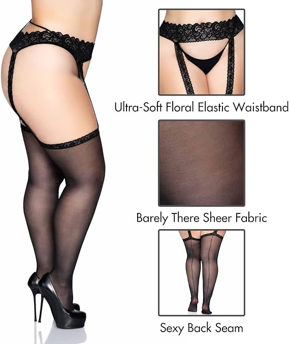 Leg Avenue Women's Sheer Stockings with Attached Garter Belt