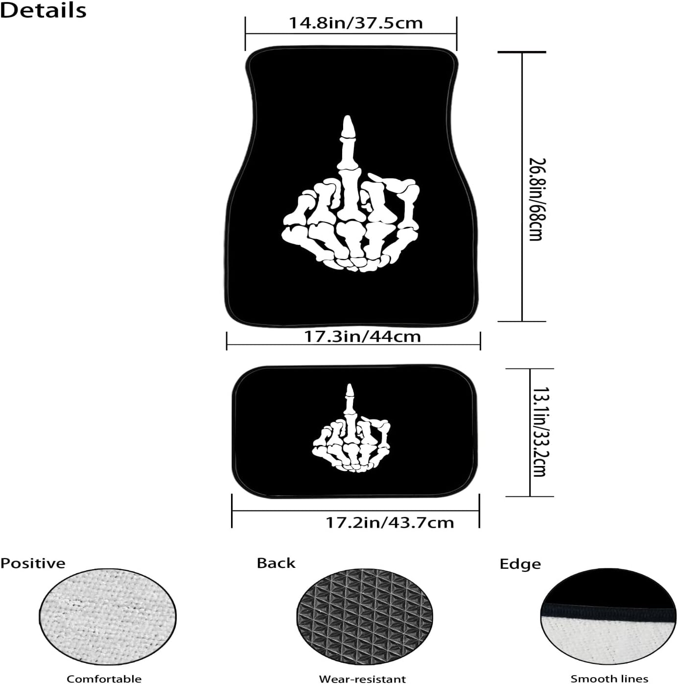 Skull Skeleton Heavy Duty Rubber Floor Mats for Car SUV Truck & Van Anti Skid All Weather Protection Trim to Fit Most Vehicles - Image 6