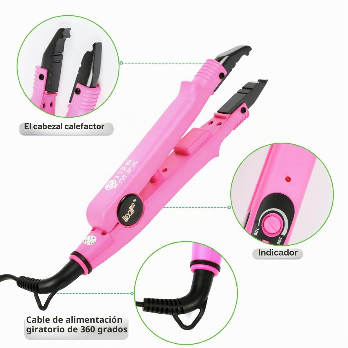 Qliver Plancha de Calor Profesional para la Extensión del Pelo de Las Extensiones de Cabello de Hierro (Rosa)