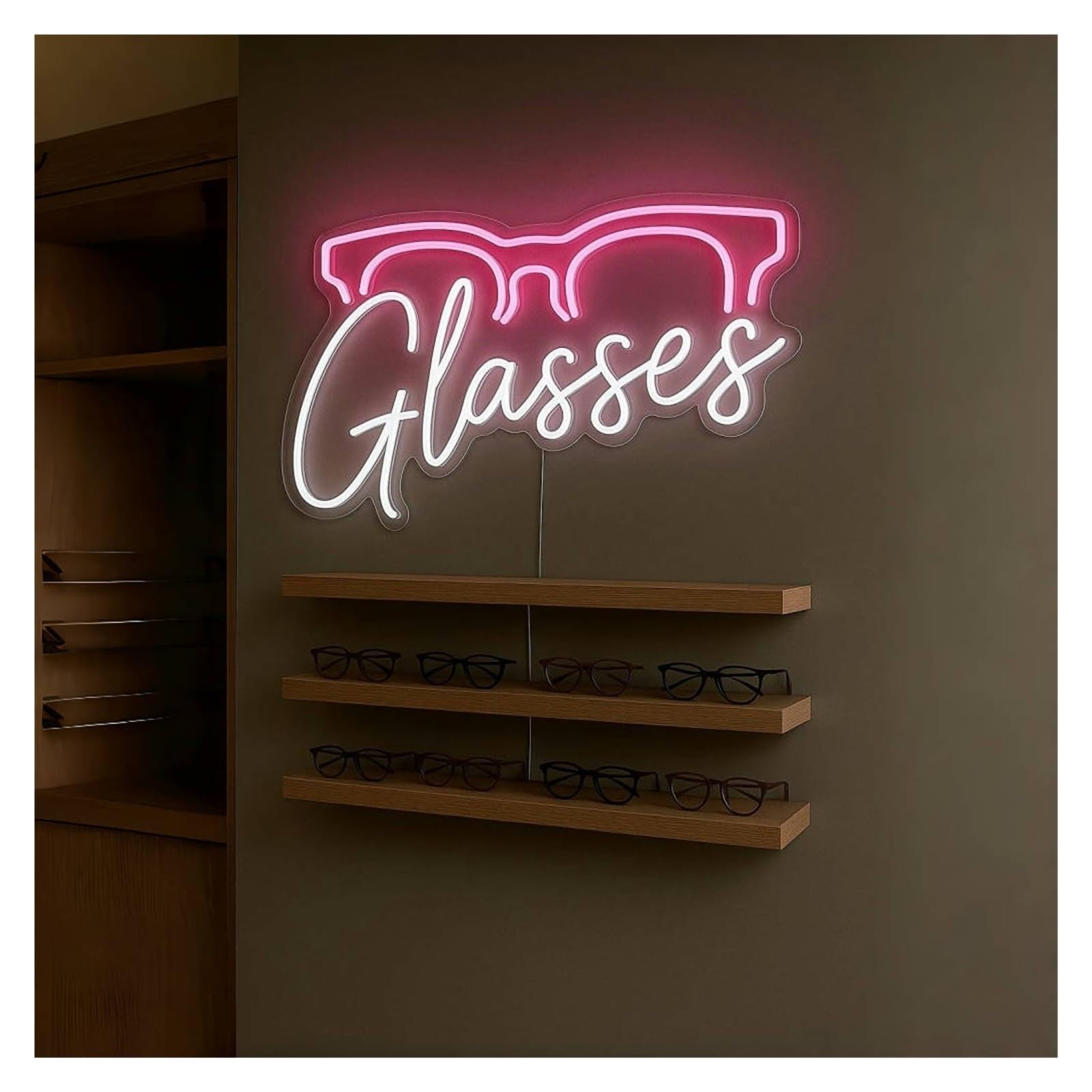 SHOUXI Sign Lamp Glasses Neon Sign, Suitable for Eyewear Store Display Decor with Dimmable 53cm