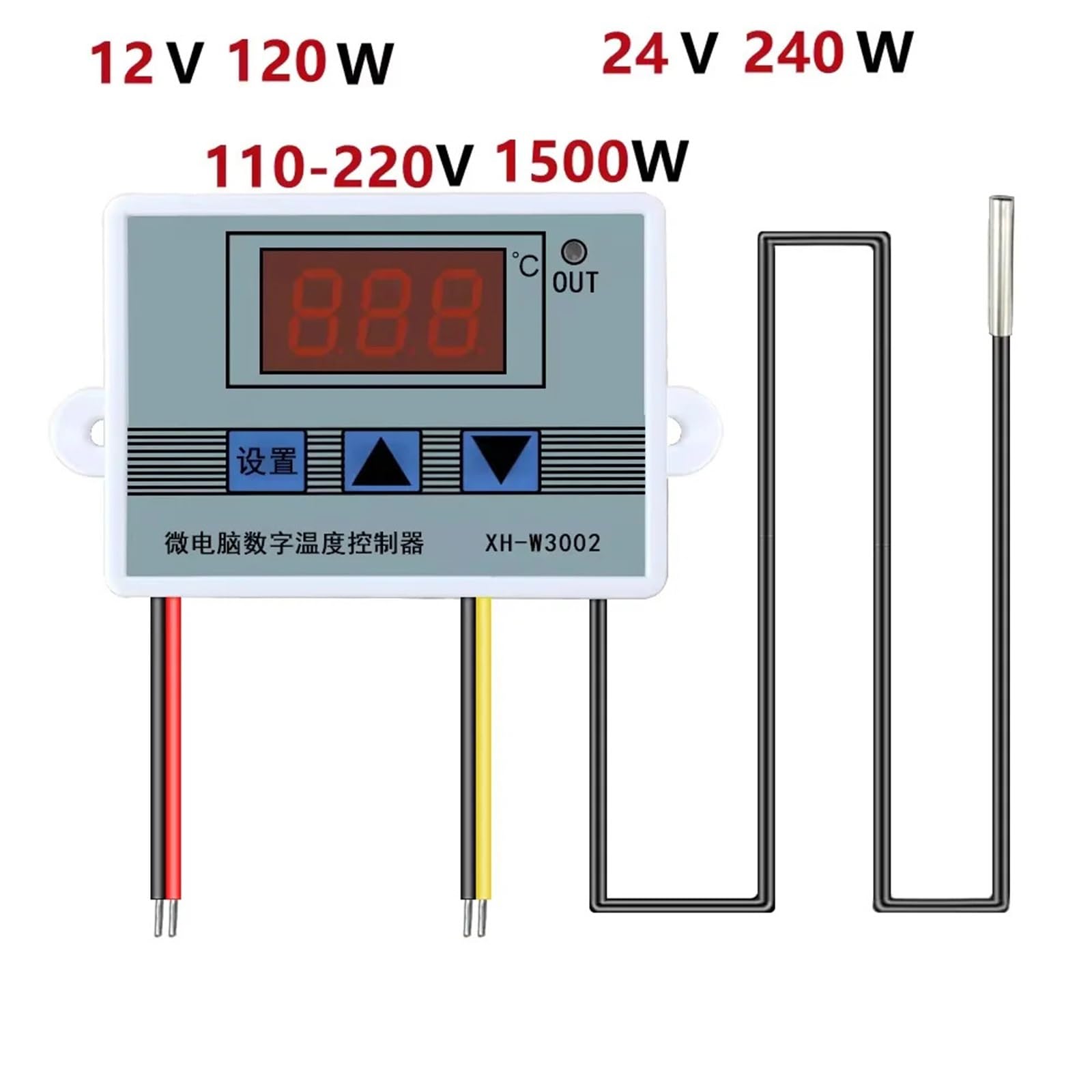 XH-W3002 regulator temperatury AC110V-220V DC12V/24V LED cyfrowy termostat sterujący mikrokomputerem, czujnik termoregulatora (AC 220 V)