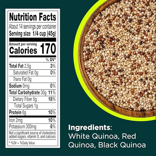 Image of RiceSelect Tri-Color Quinoa, Blend of White, Red and Black Quinoa, Gluten-Free, Kosher, Non-GMO, 22oz Jar (Pack of 1)