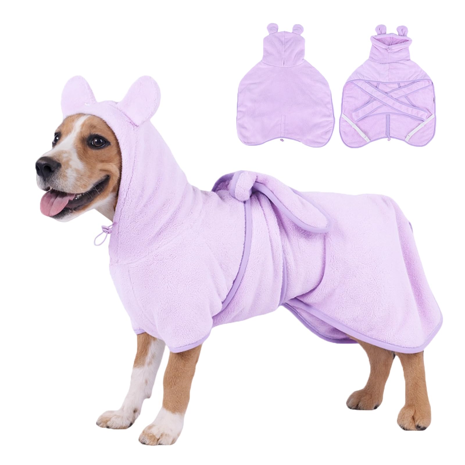 Accappatoio super assorbente per cani a forma di ananas, morbido, ad asciugatura rapida, regolabile, per dopo il bagno, con cappuccio (velluto corallo viola, S)