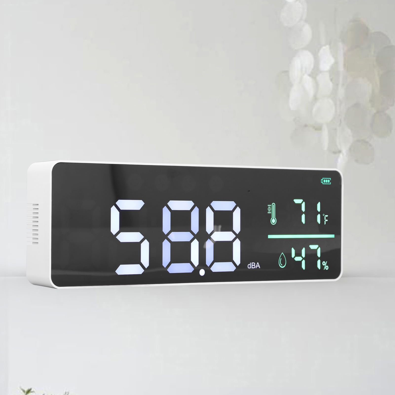 Medidor de decibelios digital profesional 3 en 1 Lector de nivel de sonido con medidor de temperatura y humedad Montaje en pared Pantalla LED Detector de ruido para el hogar