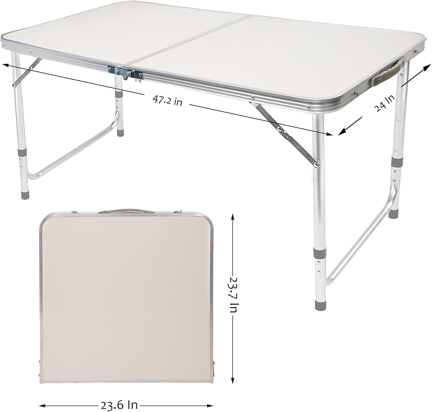 FORUP Folding Camping Table, 4 Ft Aluminum Folding Table with Handle, Adjustable Portable Camp Table for Picnic, BBQ, Party, Beach, White : Patio, Lawn & Garden