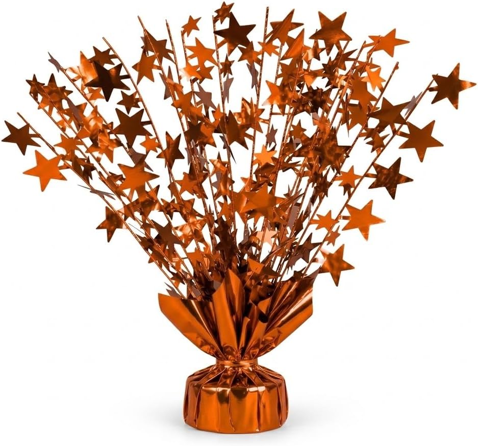 PMU 12 Pack Bursting Star Metallic Foil Spray Centerpiece- Metallic Orange Balloon Weights, Party Table Decorations Centerpiece for Birthdays, Christmas, Halloween, Fall and Graduation 15in / 7.34cm