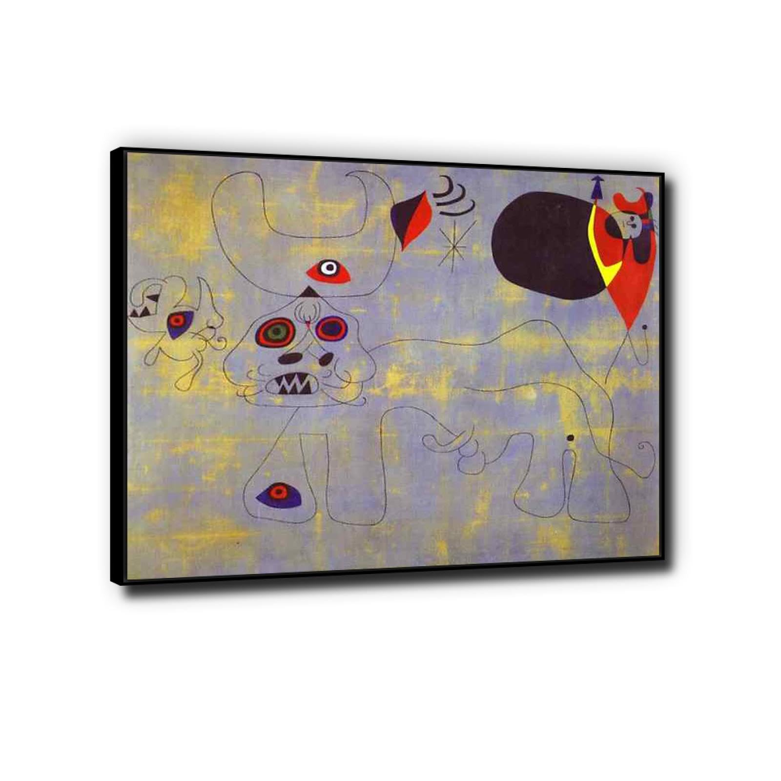 Phyrek123 Joan Miro oprawione wydruki walka byka obraz na płótnie Joan Miro plakat słynna sztuka abstrakcyjna reprodukcje nowoczesna sztuka ścienna do salonu 20 x 26 cm czarna oprawiona