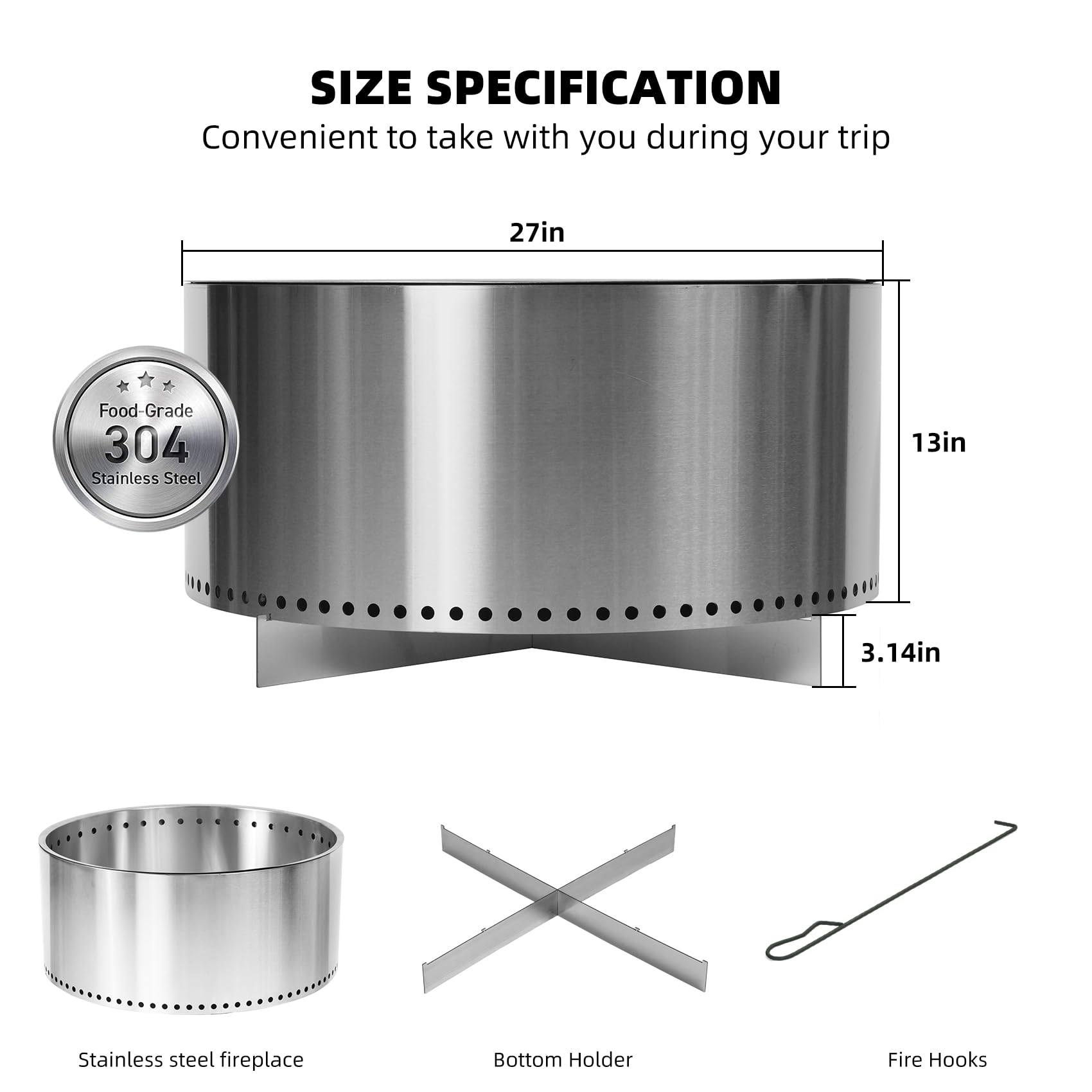 Brasero Exterior sin Humo con Interruptor de Aire, Estufa de leña para Camping con Soporte extraíble y cenicero, fogata portátil para Exteriores, Estufas Individuales Elegantes y prácticas para campi