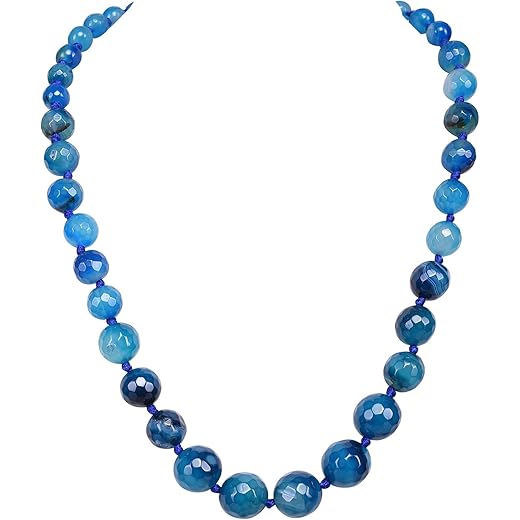 Blue Agate Onyx Beads Necklace Single Line