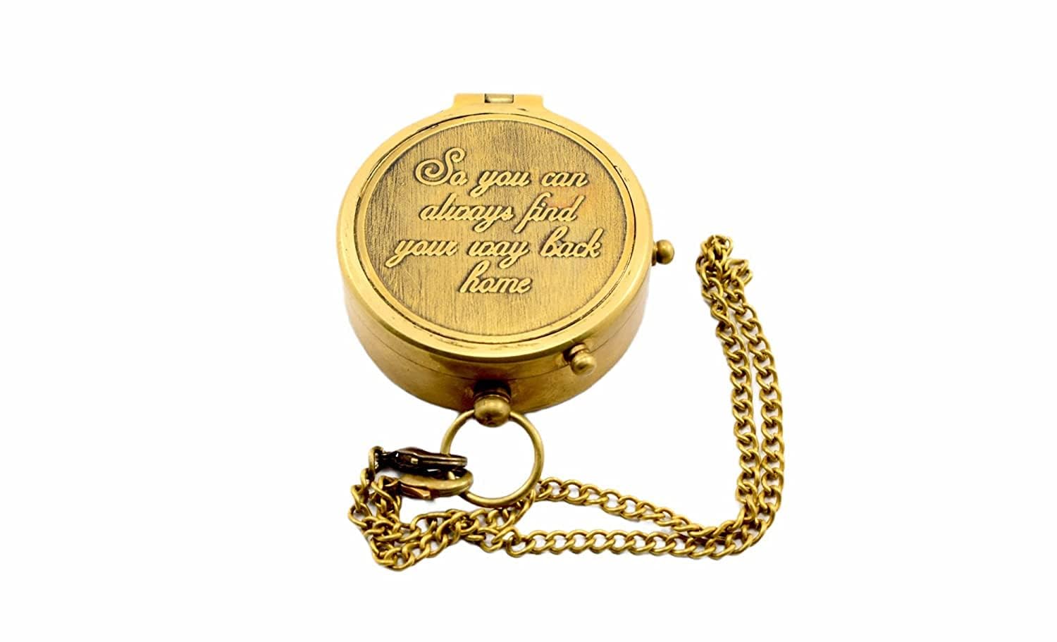 Maritime Treasures Inspirational Pocket Compass with Chain – “So You Can Always Find Your Way Back Home